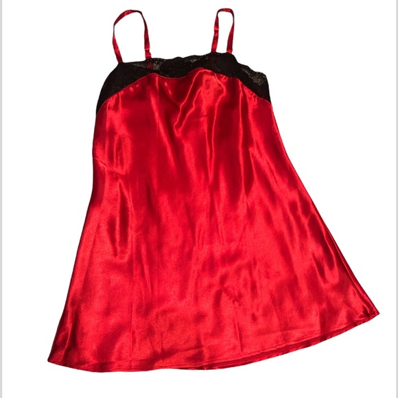 Satin Chemise Babydoll Lingerie Red Lace Floral Size Medium - Picture 1 of 12